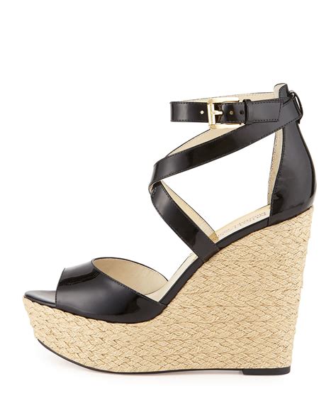 michael kors black patent wedges|michael kors wedge booties.